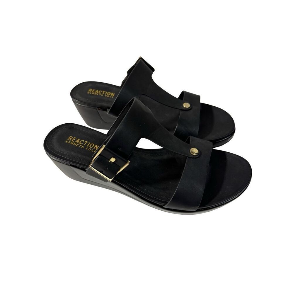 REACTION Black Pepea Buckle Sandles with gold detail, size 9